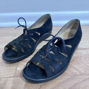 Fits By Theresia Black Sandals Size 7.5 Gladiator Wedge Comfort Adjustable Strap